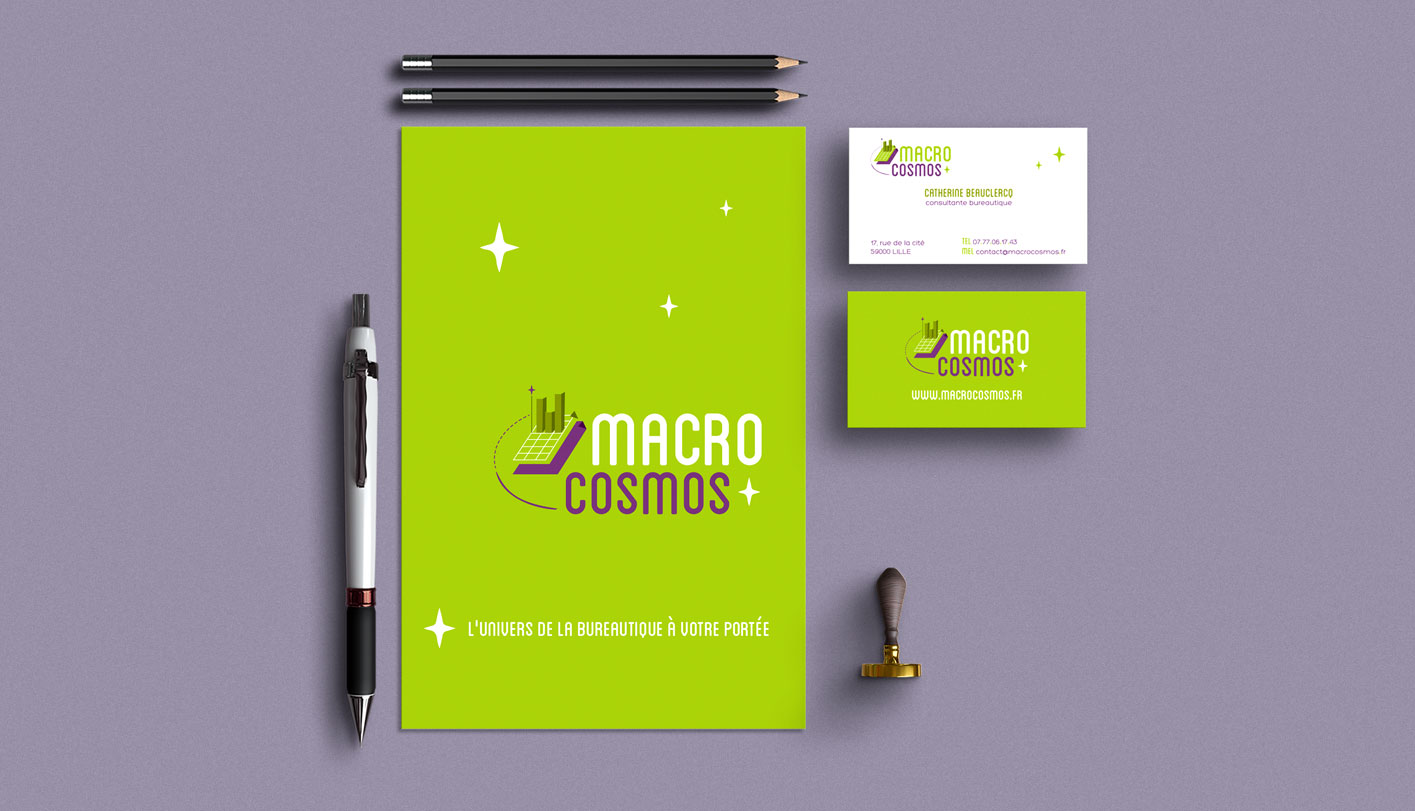 Design graphique plaquette et carte de visite Macrocosmos